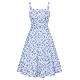 Belle Poque Wedding Guest Dress for Women Cute Sundress Summer Beach Dress 2024 Trendy Blue Floral M