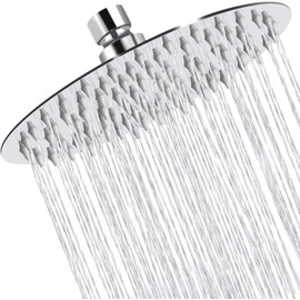 Rainfall Shower Head,8" Round Stainless Steel Rain Shower Heads with Anti-Limescale Nozzles Waterfall ShowerHead, Ultra-thin Desigh Shower Rain Head with Adjustable Angles