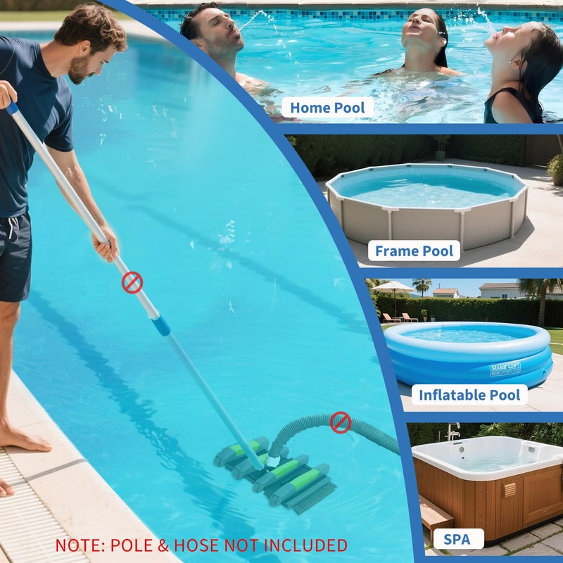 Heavy Duty Pool Vacuum Head with Wheels, 17.5" Flexible Side