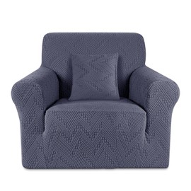 Ruaozz Stretch Chair Sofa Slipcover 1 Piece Chair Cover with Arms Non Slip Armchair Cover Soft Jacquard Furniture Protector with 1 pcs Throw Pillow Cover (1 Seater, Grey)