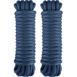 PACTHSD Double Braid 1/2" x 30' Boat Dock Lines (2-Pack) – Nylon Boat Ropes for Docking with 12" Spliced Eye – Heavy Duty Marine Rope – Soft & Durable Boat Lines for Pontoon and Light Boat (Navy Blue)