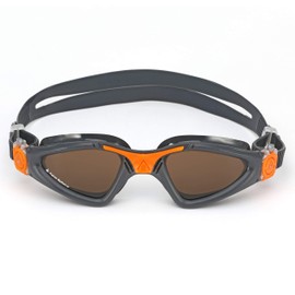 Aquasphere Kayenne Unisex Adult Swim Goggles - Antifog, No Leaking, Distortion Free Vision, Ideal Protection for Active Pool or Open Water Swimming - Brown Polarized Lens, Grey/Orange Frame