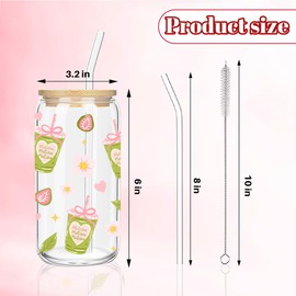 kdxpbpz Cute Matcha Girly Glass Cup, Matcha Lovers Gift, Kawaii Glass Tumbler, 16 oz Cafe Aesthetic Iced Coffee Cup with Lid Straw