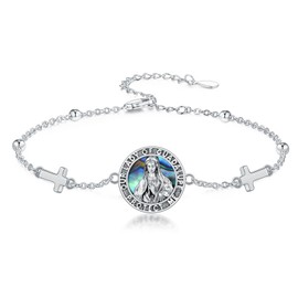 MONGAS Virgin Mary Bracelet Sterling Silver Abalone Cross Bracelet Virgin Mary Guadalupe Religious Jewelry For Women