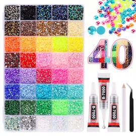 EBANKU Resin Jelly Rhinestones for Bedazzling and Diamond Art, 40000Pcs 3mm Bedazzler Kit with Rhinestones, 40 Colors Flatback Gems with 3Pcs B7000 Glue & Tweezers & Pick Up Pen