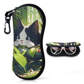 Playexen Soft Glasses Case for Sunglasses Storage Bag Women Men Girls Children Ultralight Neoprene Zip Belt Clip Glasses Case Portable for Keys Pencils Cards (Tabby)