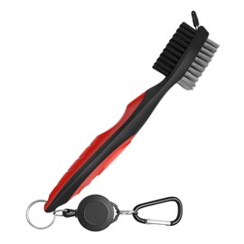Samcos Golf Brush Golf Cleaning Brush 3 in 1 Double Sided Portable Brush for Golf Club Cleaning Brush with Extending Reel and Carabiner Clip Convenient, Lightweight, Multi-Purpose (Red)