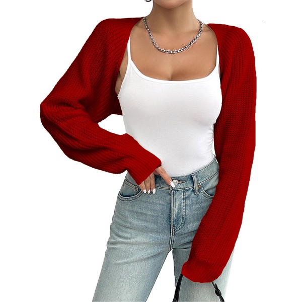 YUNLORIA Women's Bolero Shrug Sweater Rib Knitted Long Sleeve Open