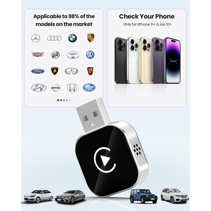 Wireless CarPlay Adapter & Android Auto Dongle 2-in-1 | Fast