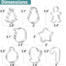 JOB JOL Christmas Cookie Cutters 8 PCS, 3'' to 3.5'', Santa Face, Christmas Tree, Gingerbread Man, Snowman, Candy Cane