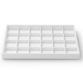 Oirlv High-quality white leather, stackable jewellery tray, 24 grids, jewellery drawer, organiser, trays, rings, earrings