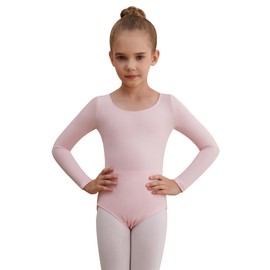 WEGETIT Long Sleeve Leotards for Girls Gymnastics Toddler Ballet Leotard Girls Dance Shirts Bodysuit (Pink,2-4T)
