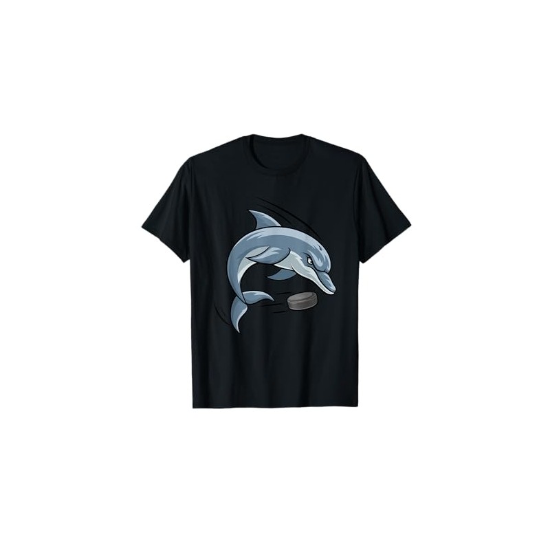 Dolphin Animal Ice Hockey Puck Cartoon Character T-Shirt
