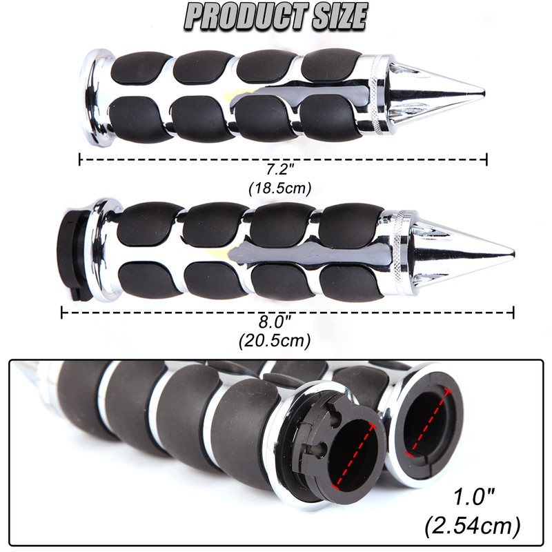 DREAMIZER Universal 1" (25mm) Chrome Spiked Head Motorcycle Hand Grips