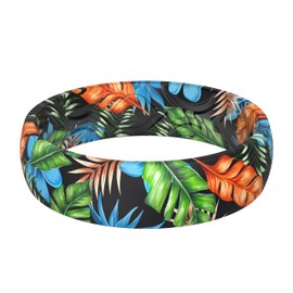 ThunderFit Silicone Wedding Rings for Women, Printed Design Breathable Rubber Engagement Bands 5.5mm Wide 1.8mm Thick (A-L)