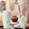 Maxdot 200 Pcs Sage Green Plaid Tulip Cupcake Liners for