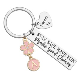 Raicegs Sweet 16 Gifts Initial Keychain 16th Birthday Gift For Sister Daughter Friends Party Decorations Cute Letter Keychain