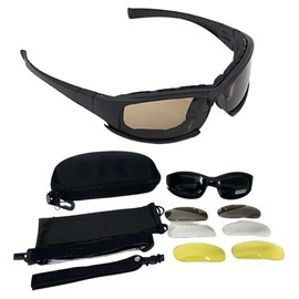 ikomaido Tactical Shooting Glasses with 4 Color Lenses, Polarized Airsoft Goggles, Sports, Easy Lens Replacement, UV Protection, Shock Resistant, Protective Glasses, Black