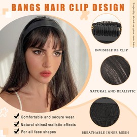 WZNBBOY Clip in Bangs 100% Human Hair Extensions Air Thinning Curtain Flat Fake Bangs Fringe with Temples Hairpieces Natural Curved Wispy Air Bangs Clip on Bangs for Everyday Wear (Brown Black)