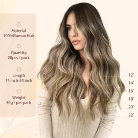 KIMSMTED Semi-permanent Tape in Hair Extensions Walnut Brown to Ash Brown With Caramel Remy Tape in Extensions Human Hair 22 Inch Natural Tape in Human Hair Extensions 20 Pcs 50 Gram #R3-8P22