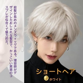 KOME Men's Short Full Wig, Men's Wig, Cosplay, Cool, Natural, Heat Resistant, Disguise, Popular, Fashionable, One Size Fits Most, Net Included, Heat Resistant (Light Gold)