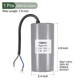 YOKIVE CBB60 Run Condenser 250V AC 80uF 50/60Hz 2 Wire Lead Run Round Condenser Low Loss Best for Washing Machine Motor Grey 124x60mm