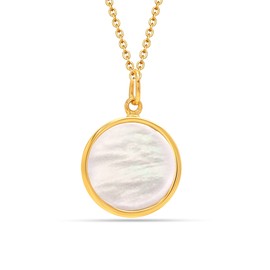 Charmsy 925 Sterling Silver Mother Of Pearl Pendant Necklace for Women | 14K Gold-Plated Circle Disc Pendant Necklace