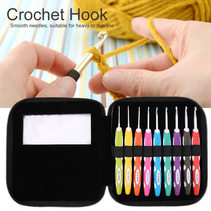 9PCS Crochet Hooks Set Knitting Smooth Needle Tools Ergonomic Plastic