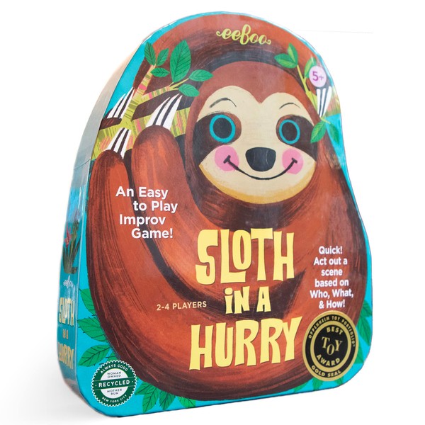 eeBoo: Sloth in a Hurry Action Game, an Easy Fast-Moving Improv Game, 2 to 4 Players, 15-30 Minute Play Time, Develops Creativty and Imagination, For Ages 5 and up
