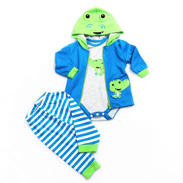 Reborn Baby Doll Clothes Boy Crocodile Set for 17- 18 inch Reborn Doll Boy Blue Outfit Accessories 3pcs