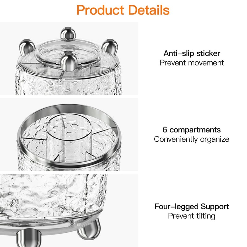 ARAINY Makeup Brush Holder with Lid, 360° Rotating Cosmetic Tools