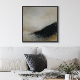 SIGNWIN Framed Canvas Print Wall Art Modern Misty Slope Abstract in Black and Gold Illustrations Modern Art Decorative Minimal Zen for Living Room, Bedroom, Office - 16"x16" BLACK
