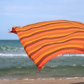 MOMOMUS XXL Picnic Blanket for the Beach, Foldable, Large and with Fringes, Beach Mat, Beach Blanket, Sand-Free for Picnics or Lightweight Camping Blanket, Orange, 210 x 240 cm
