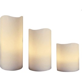 Brandsseller 3er Set LED Kerzen | Licht Warm Weiß | Flackernd | Outdoor | 5 Stunden Timer | Elfenbein | Ø 7,5 cm Höhen 10, 15 und 20 cm