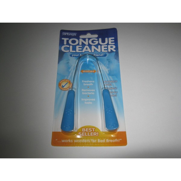 Dr Tung's Stainless Steel, Adjustable TONGUE CLEANER  - Turquoise Blue