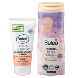Balea Med Ultra Sensitive Barrier Protection Cream Protects Stressed Skin (50 ml) + Shower Gel Set Your Mind Free pH Neutral No Alcohol No Dyes (300 ml) 350 ml Set of 2