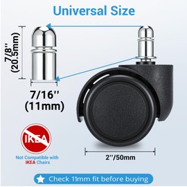 2 Inch Office Chair Casters Wheels Heavy Duty, 5 pcs Chair Wheel Replacement, Mute Rubber Rotating Desk Chair Wheels for All Floor, Smooth & Quiet Caster, Universal Standard Stem Size Fits 99%