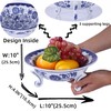 XINGYAN 10in Blue and White Ceramic Fruit Bowl,Chinoiserie Decorative Bowl,Three-Legged