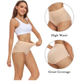 wirarpa Women's Postpartum Underwear High Waisted Ladies Cotton Panties Full Coverage Briefs 5 Pack Beige XX-Large