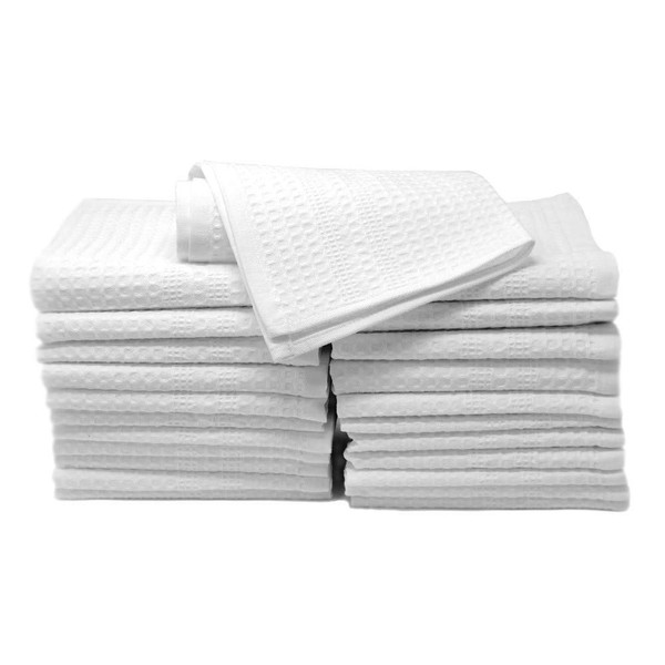 GILDEN TREE Waffle Towel Quick Dry Thin Exfoliating, 24 Pack Washcloths for Face Body, Classic Style (White)
