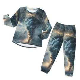 Glaphy Lightning Tornado Grey Pajama Set, PJ Sets Para Niños Long Sleeve 2-Piece Sleepwear 3-8 Years