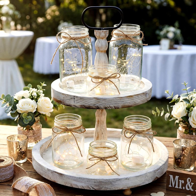 Gandeer 6 Pcs Glass Mason Jar with LED Lights for