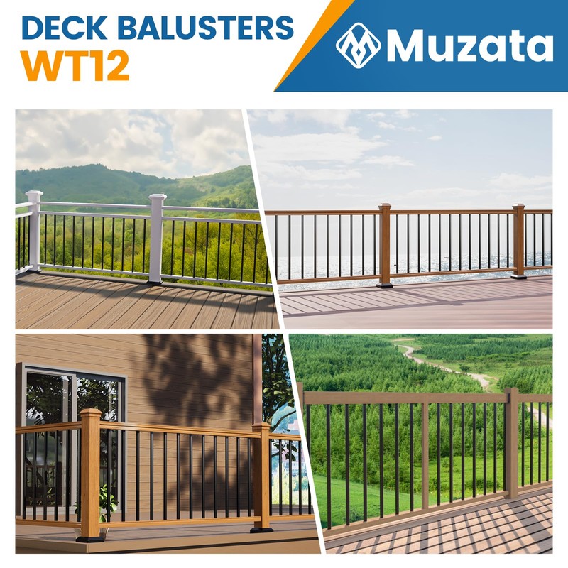 Muzata 50Pack 26" x3/4" Aluminum Deck Balusters Square Baluster Deck