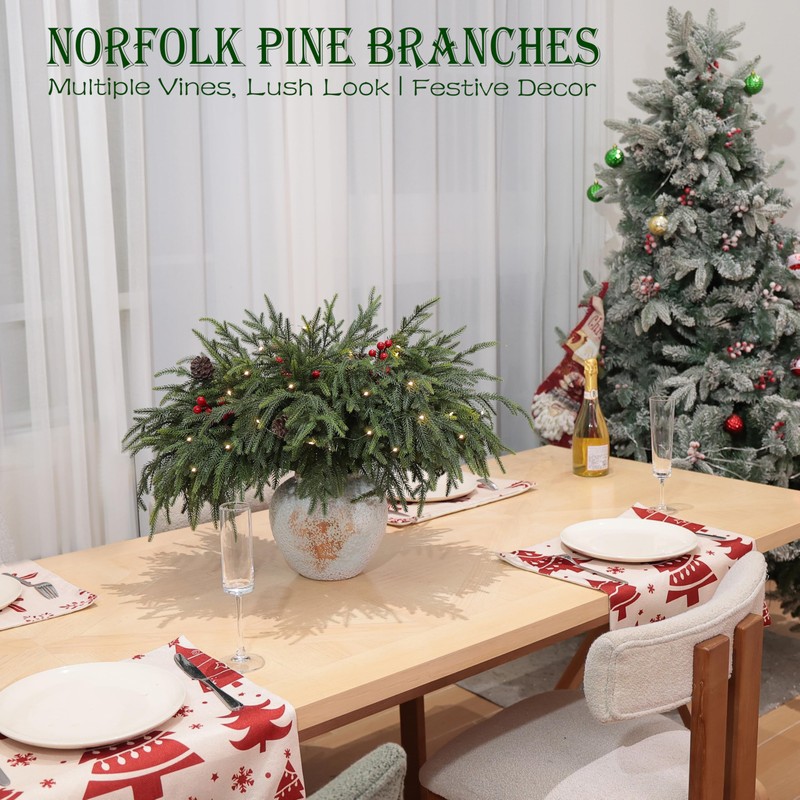 QXXQ 12-Piece Set 24" Artificial Norfolk Pine Branches - Christmas