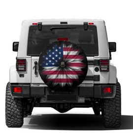 Delerain USA Flag Flower Spare Tire Cover with Backup Camera Hole Wheel Protectors Sun Protector Waterproof for RV Trailer RV SUV Truck and Many Vehicle(16 Inch for Diameter 29"-31")