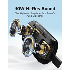 OHAYO 40W Wireless Portable Bluetooth Speaker with Lights, IPX7 Waterproof, Stereo Loud Sound, RGB Lights,TWS Pairing, AUX&TF-Card in, for Home/Party/Travel/Outdoor/Beach