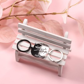 VGWON Couple of Cats in Love Keyring, Romantic Gift for Him/Her for Valentine's Day, Birthday Gift and Anniversary Gift for Boyfriend Girlfriend Men, black
