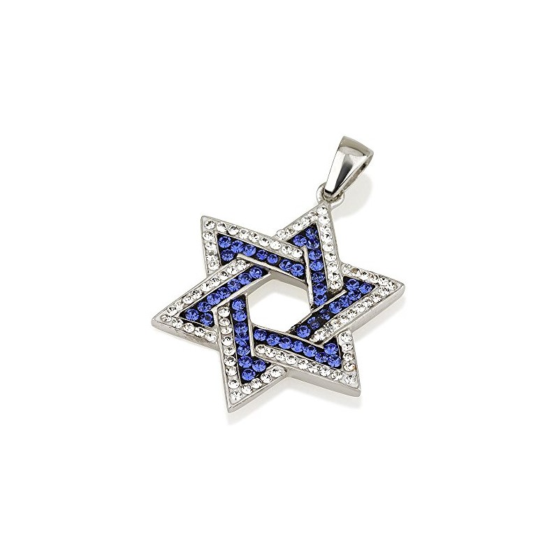 Star of David Pendant with Blue and White Gemstones +
