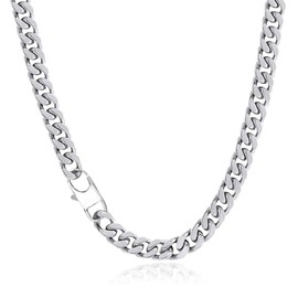 YAMI Mens Silver Cuban Link Chain, Stainless Steel Cuban Link Curb Chain Necklace for Men/Women, 8MM - 24 Inch Chain Necklaces Jewelry Gifts