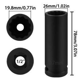Raxfekro 17 mm nut 1/2 inch multi-tooth impact wrench, 12-edge, 12.5 mm (1/2 inch), CR-MO for easy removal of axle nuts